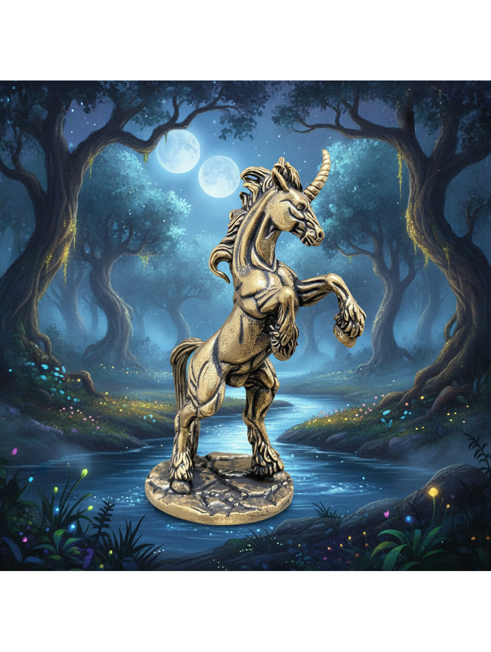 Brass Unicorn Figurine Statue with Raised Front Legs